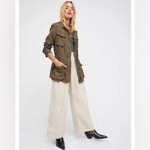 🫒Free People Olive Not Your Brothers 100% Cotton Jacket Size Large